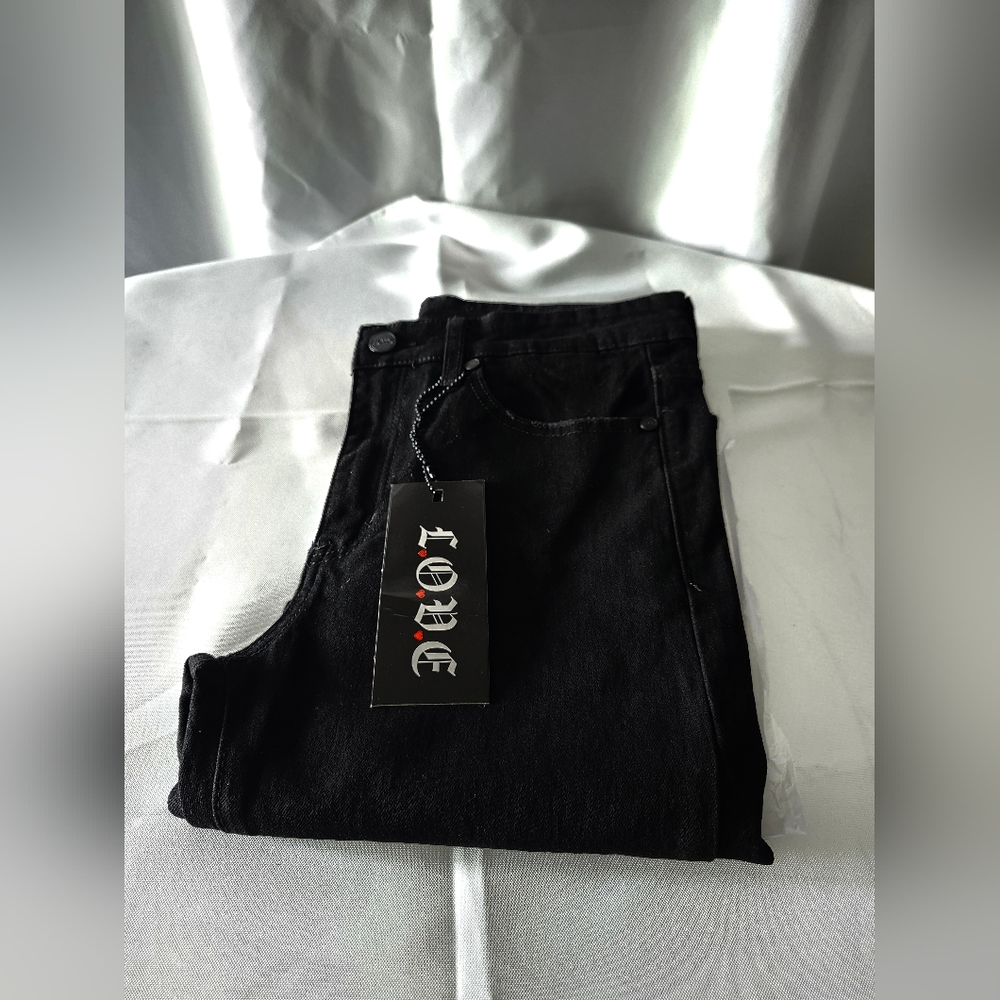 Brand NEW L.O.V.E. Size 30 LOVE FLAMES Black Jeans - Picture 4 of 7